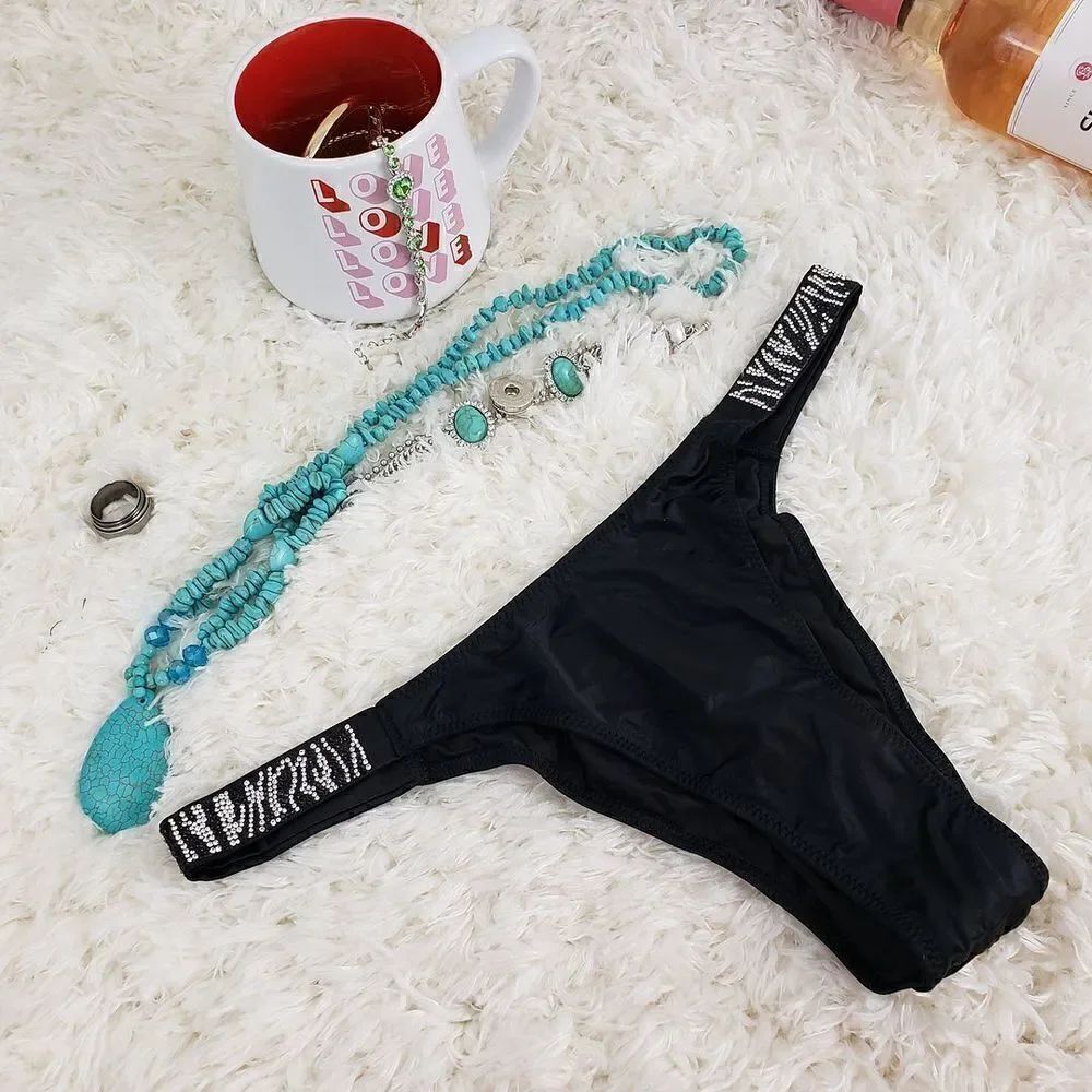 Victoria's Secret BRAZILIAN MEDIUM Black Crystals Animal Print Very Sexy